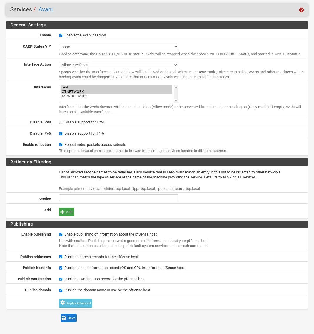 pfSense Avahi package settings for mDNS across interfaces